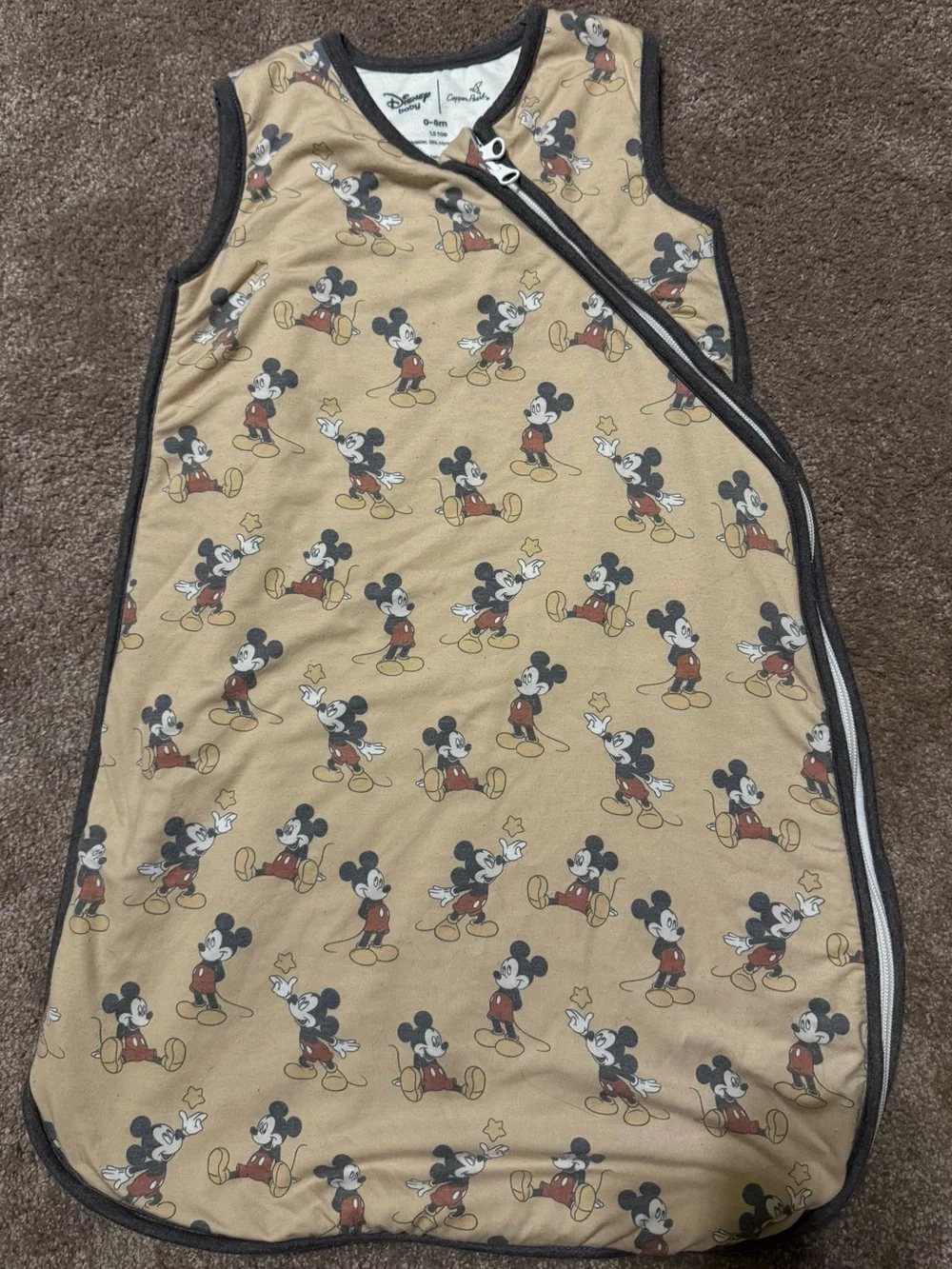 Disney Baby Beige Mickey Mouse Sleeveless Zip Sleep Sack